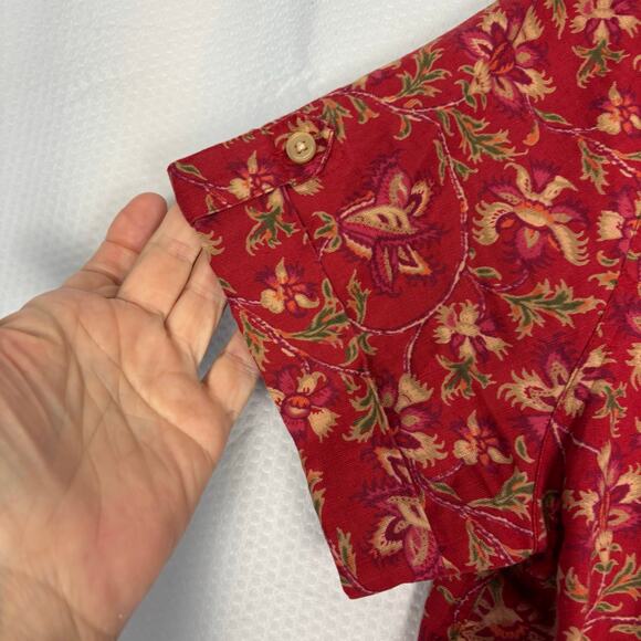 Lauren Ralph Lauren 100% linen button down red floral blouse size large - Picture 4 of 6